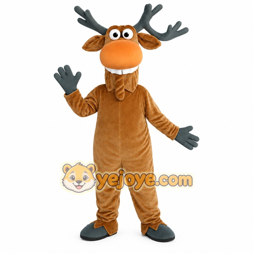 Brown Gray Antlered Moose Mascot Costume