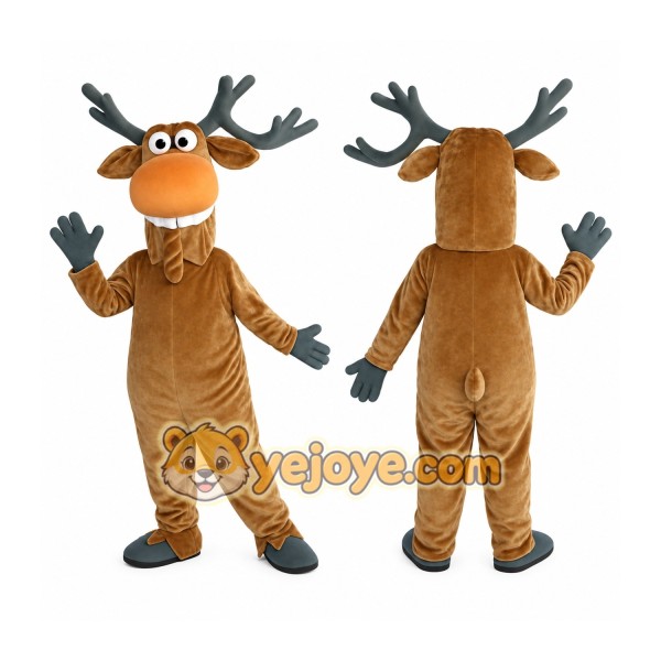 Brown Gray Antlered Moose Mascot Costume