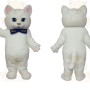 White Pink Eared Cat With Blue Bow Mascot Costume