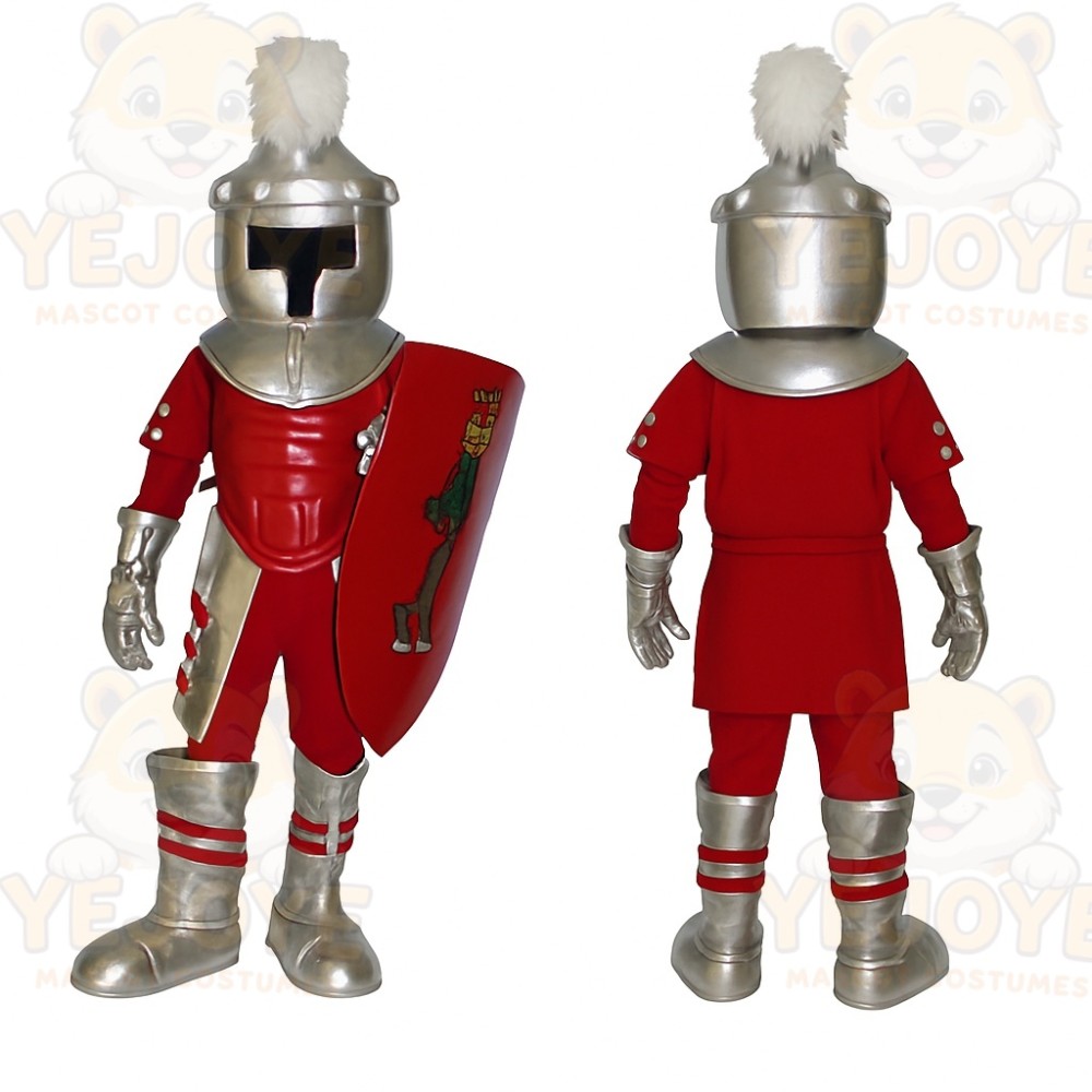 Red Silver Armored Knight Mascot Costume