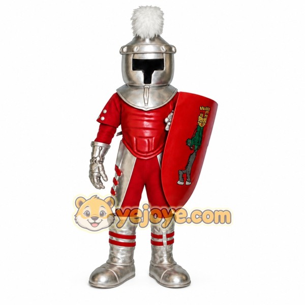 Red Silver Armored Knight Mascot Costume