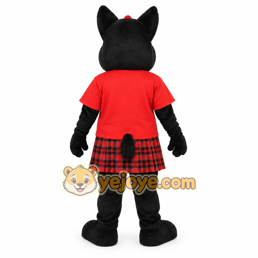Black Red Plaid Cat Mascot Costume Black Red Plaid Cat Mascot Costume