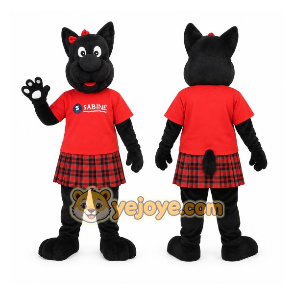 Black Red Plaid Cat Mascot Costume