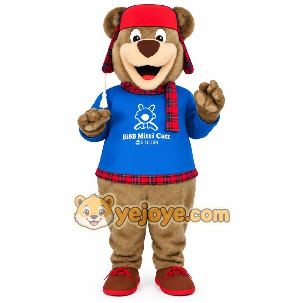 Brown Blue Red Plaid Bear Mascot Costume