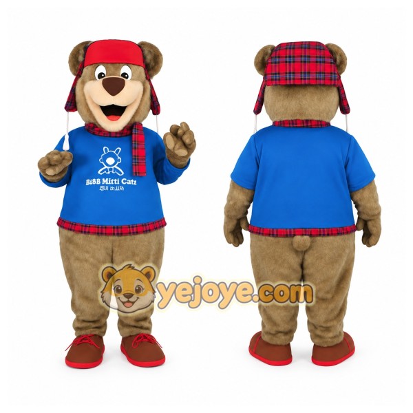 Brown Blue Red Plaid Bear Mascot Costume