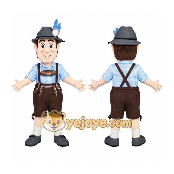 Light Blue Brown Bavarian Man Mascot Costume