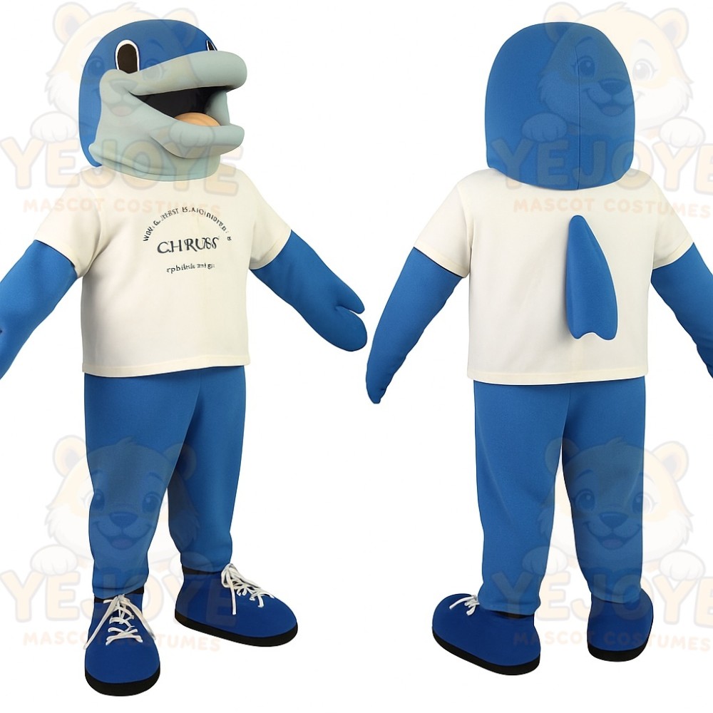 Blue White Shark Mascot Costume