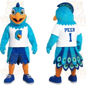 Teal Blue White Peacock Mascot Costume