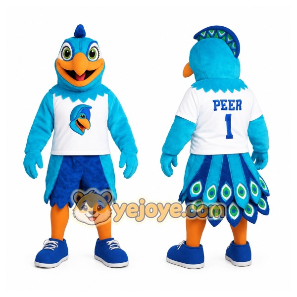 Teal Blue White Peacock Mascot Costume