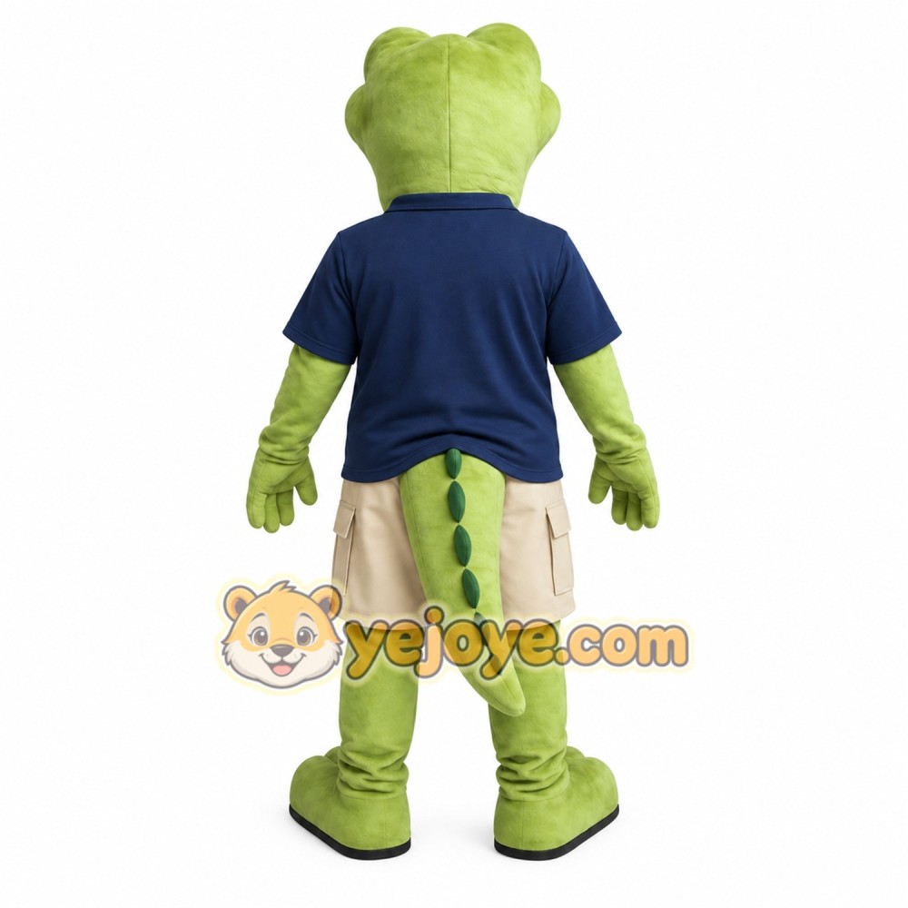 Green Navy Beige Alligator Mascot Costume Green Navy Beige Alligator Mascot Costume