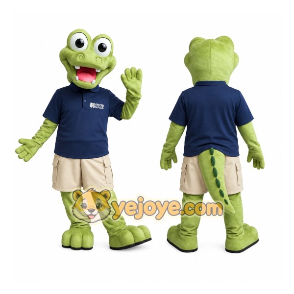 Green Navy Beige Alligator Mascot Costume