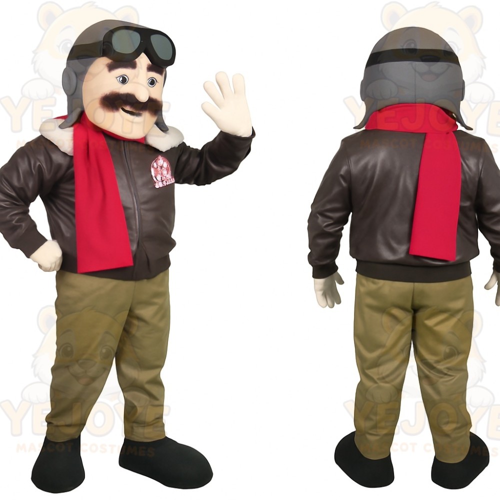 Brown Red Khaki Aviator Pilot Mascot Costume