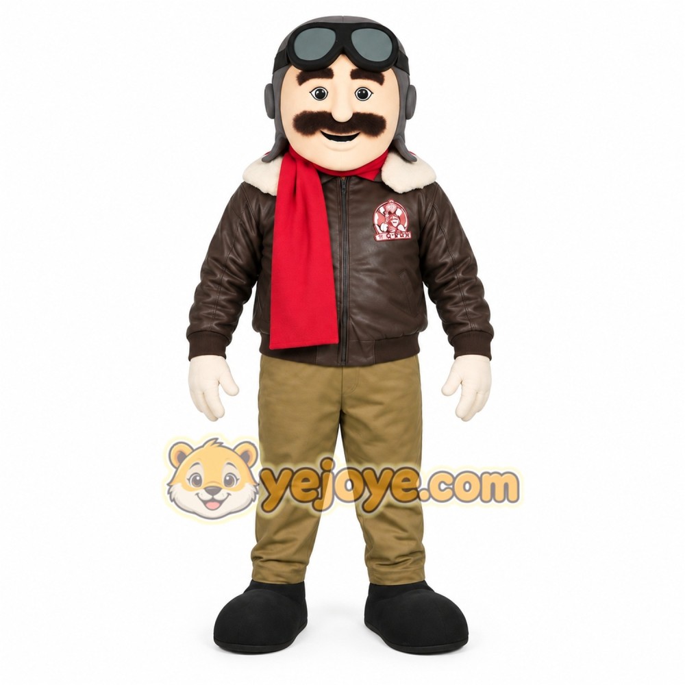 Brown Red Khaki Aviator Pilot Mascot Costume Brown Red Khaki Aviator Pilot Mascot Costume