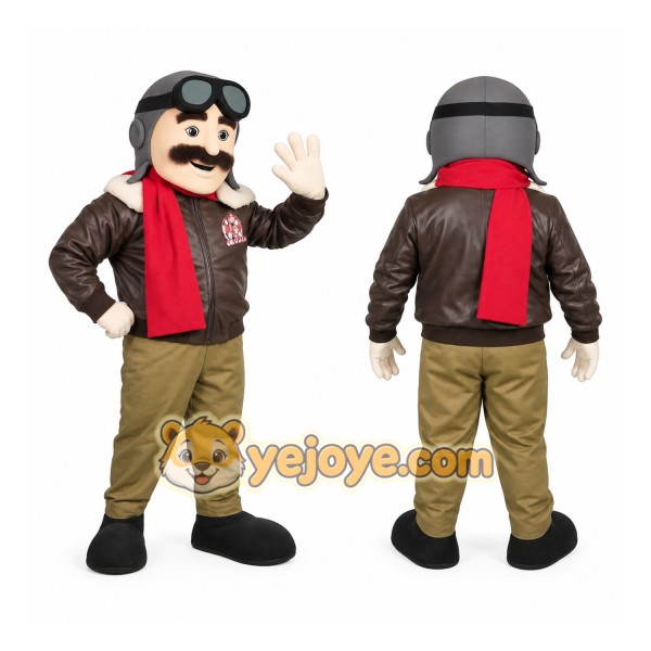 Brown Red Khaki Aviator Pilot Mascot Costume
