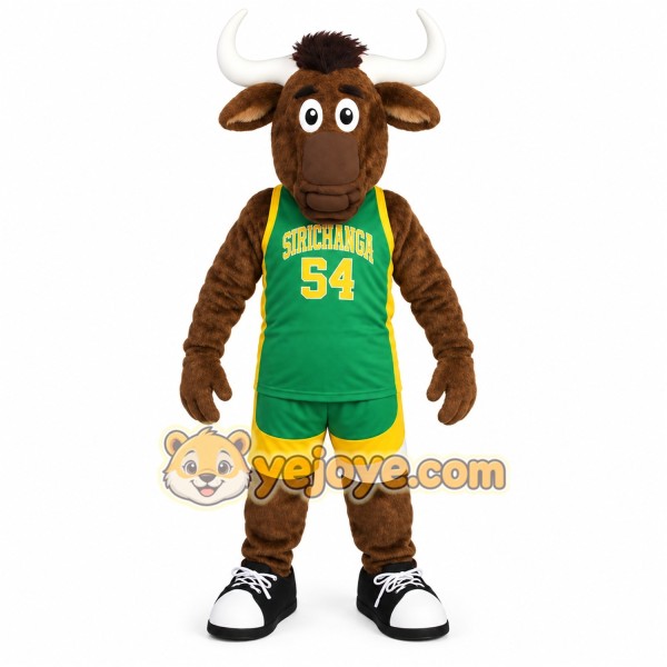 Brown Green Yellow Basketball Bull Mascot Costume Brown Green Yellow Basketball Bull Mascot Costume