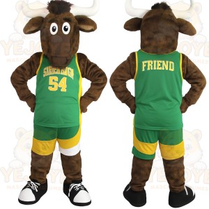 Brown Green Yellow Basketball Bull Mascot Costume