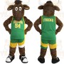 Brown Green Yellow Basketball Bull Mascot Costume