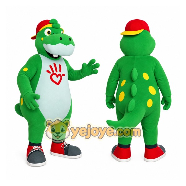 Green Red Yellow Dinosaur Mascot Costume