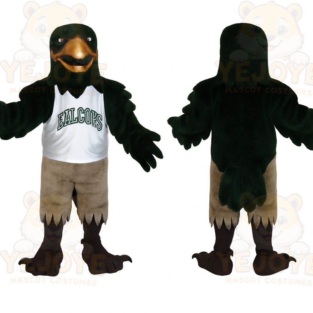 Dark Green Gold Tan Eagle Mascot Costume