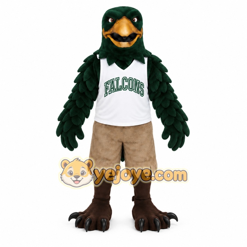 Dark Green Gold Tan Eagle Mascot Costume