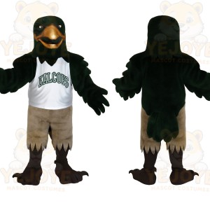 Dark Green Gold Tan Eagle Mascot Costume