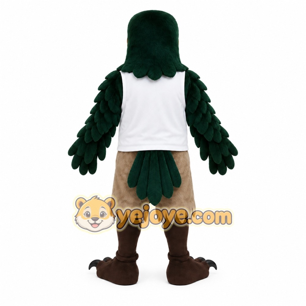 Dark Green Gold Tan Eagle Mascot Costume