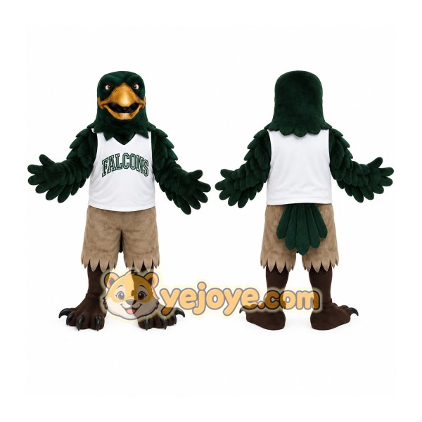 Dark Green Gold Tan Eagle Mascot Costume