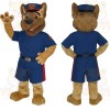 Tan Brown Blue Police Dog Mascot Costume