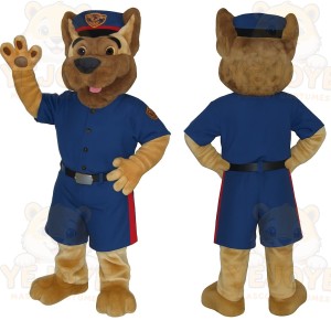 Tan Brown Blue Police Dog Mascot Costume