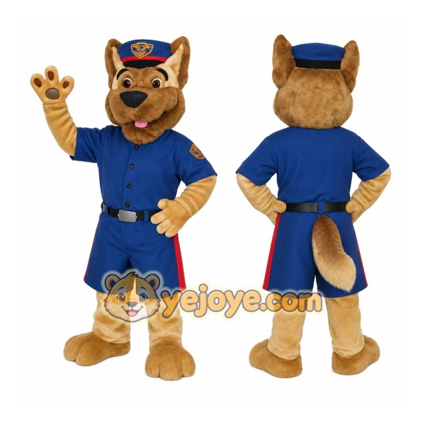 Tan Brown Blue Police Dog Mascot Costume