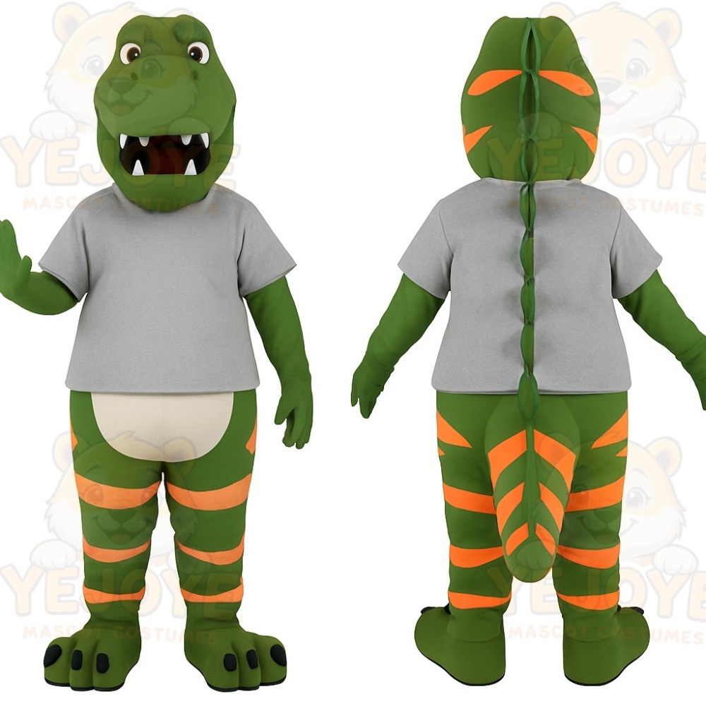 Green Orange Gray Dinosaur Mascot Costume