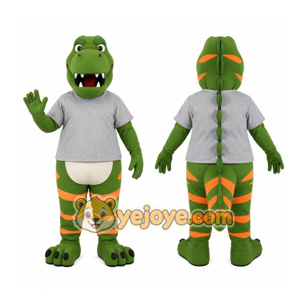 Green Orange Gray Dinosaur Mascot Costume