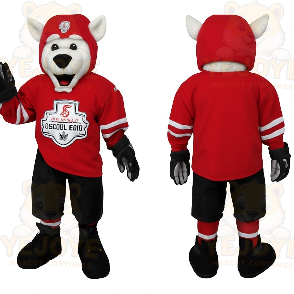 Red White Black Hockey Husky Mascot Costume
