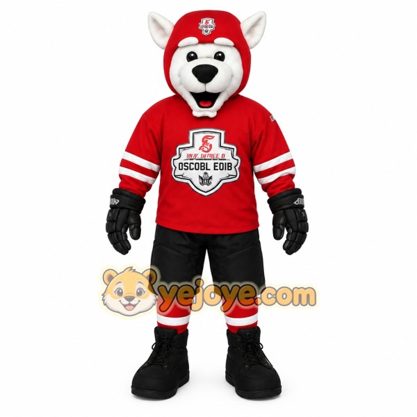 Red White Black Hockey Husky Mascot Costume