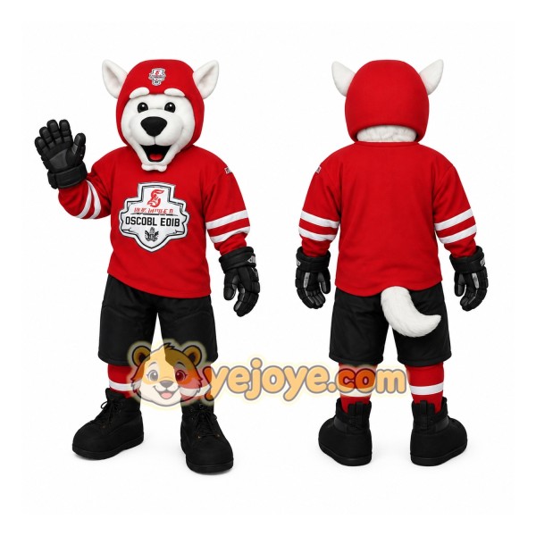 Red White Black Hockey Husky Mascot Costume