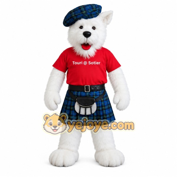 White Red Blue Tartan Dog Mascot Costume