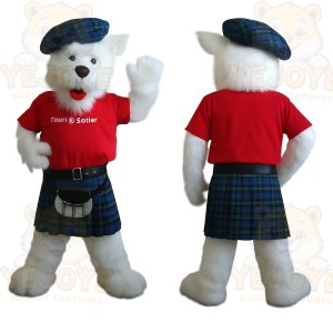 White Red Blue Tartan Dog Mascot Costume