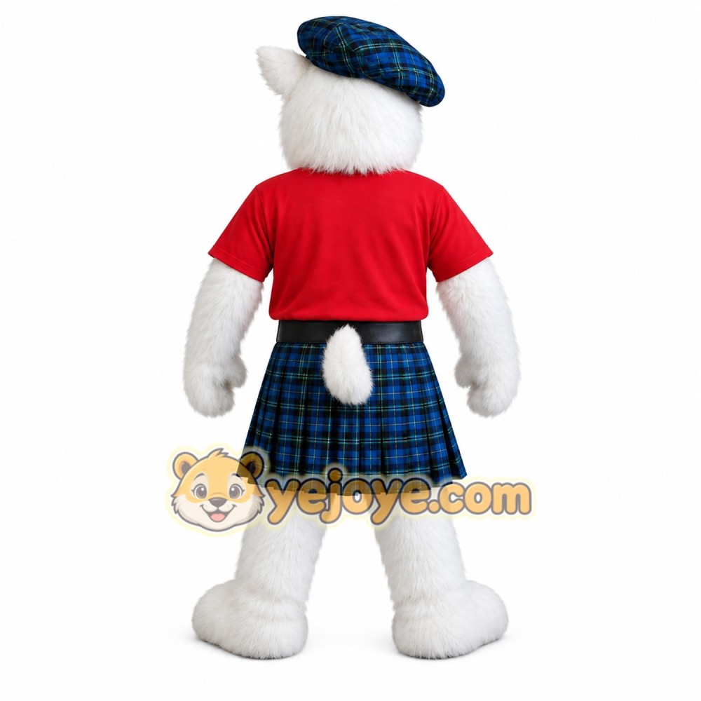 White Red Blue Tartan Dog Mascot Costume White Red Blue Tartan Dog Mascot Costume