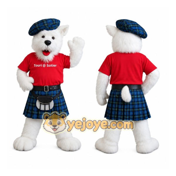 White Red Blue Tartan Dog Mascot Costume