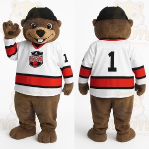 Brown White Hockey Beaver Mascot Costume