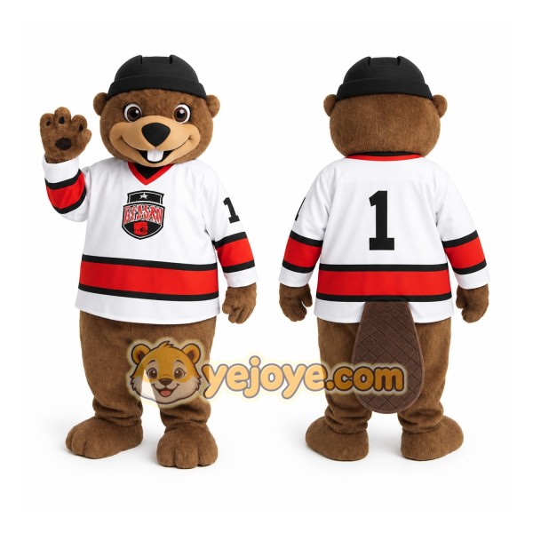 Brown White Hockey Beaver Mascot Costume