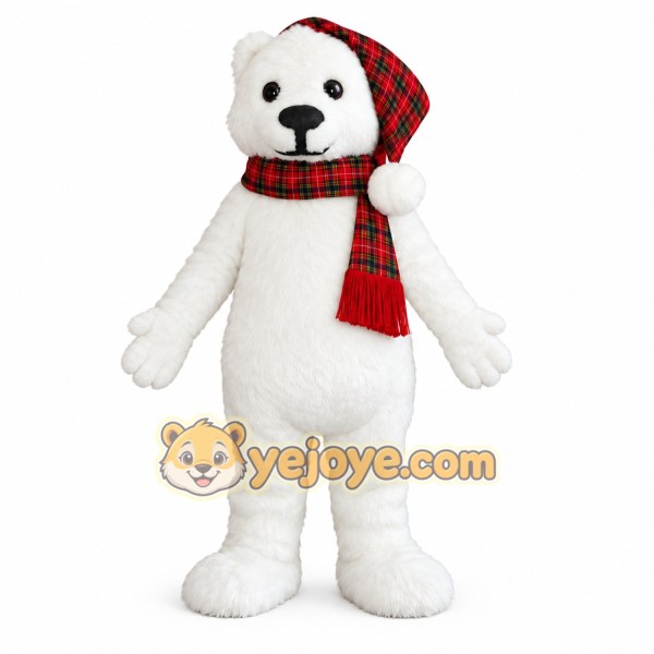 White Red Plaid Polar Bear Mascot Costume