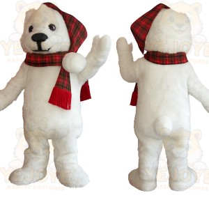 White Red Plaid Polar Bear Mascot Costume