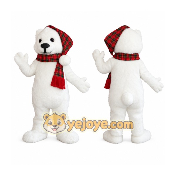 White Red Plaid Polar Bear Mascot Costume