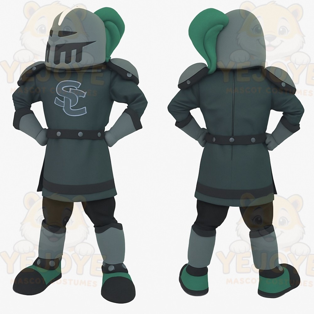 Dark Green Gray Armored Knight Mascot Costume