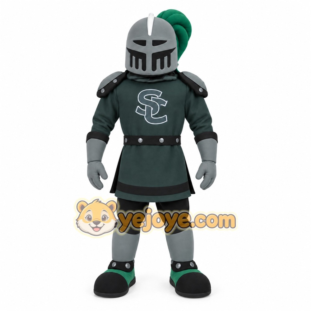 Dark Green Gray Armored Knight Mascot Costume