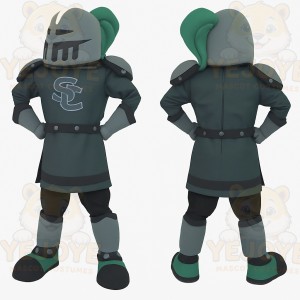 Dark Green Gray Armored Knight Mascot Costume