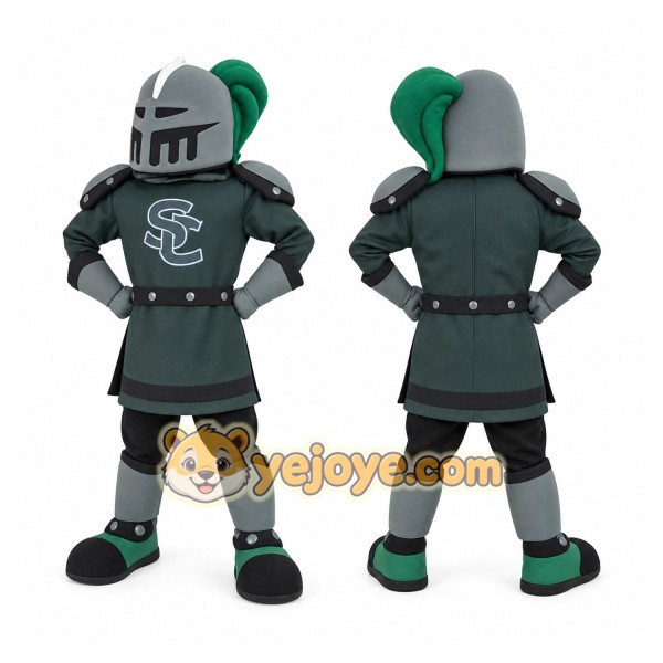 Dark Green Gray Armored Knight Mascot Costume