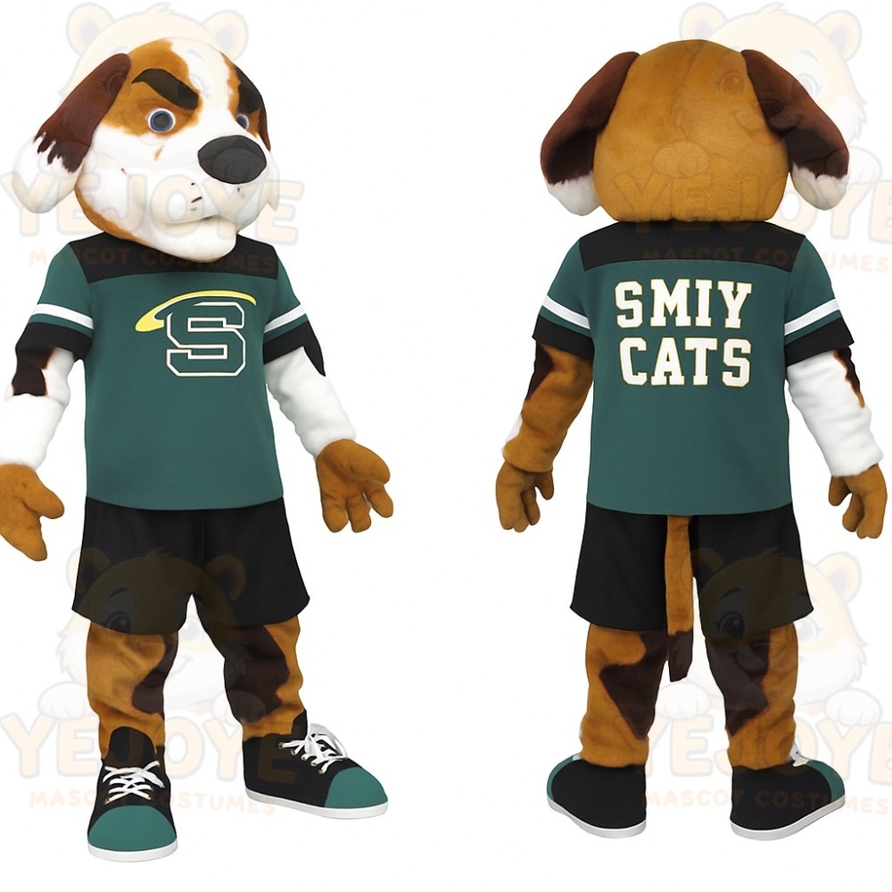 Brown White Dog In Teal Jersey Mascot Costume