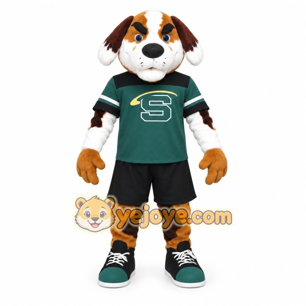 Brown White Dog In Teal Jersey Mascot Costume Brown White Dog In Teal Jersey Mascot Costume